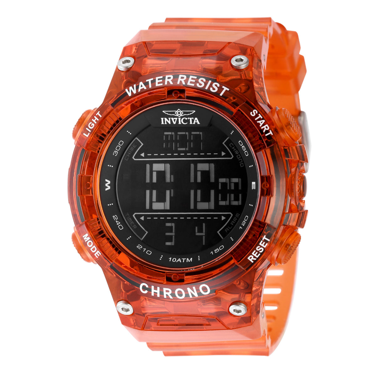 Invicta Racing Burnout Digital Men’s Quartz Watch – 52mm Transparent Orange (Model 49046)