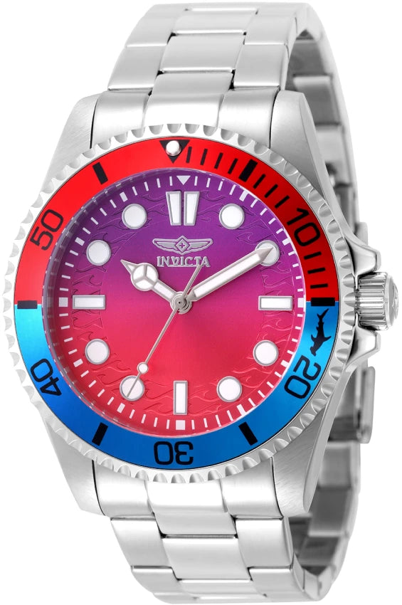 Invicta Pro Diver Men’s Quartz Watch – 43mm Stainless Steel, Red/Purple Dial (Model 50937)
